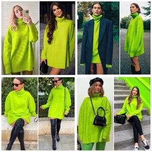 Zara Neon Green Turtleneck Sweater